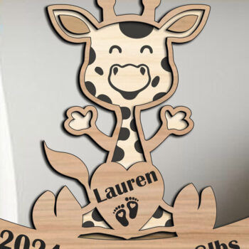 Intra απο ξύλο plywood 3mm-4mm πάχος - Giraffe Baby Sign Board  Δίασταση 30x20 cm INTRAFABR-107900402 - Image 1