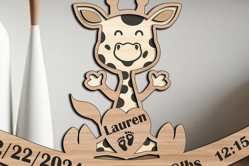 Intra απο ξύλο plywood 3mm-4mm πάχος - Giraffe Baby Sign Board  Δίασταση 30x20 cm INTRAFABR-107900402