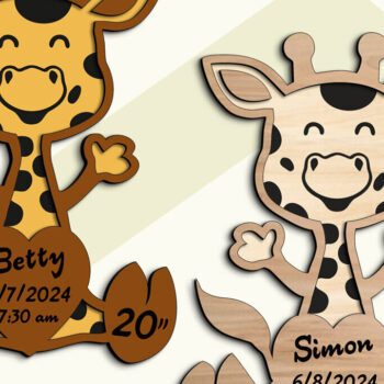 Intra απο ξύλο plywood 3mm-4mm πάχος - Πινακίδα αναγγελίας γέννησης μωρού καμηλοπάρδαλης  Δίασταση 20x20 cm INTRAFABR-103245224 - Image 2