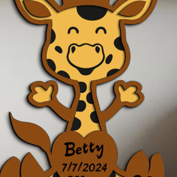 Intra απο ξύλο plywood 3mm-4mm πάχος - Πινακίδα αναγγελίας γέννησης μωρού καμηλοπάρδαλης  Δίασταση 20x20 cm INTRAFABR-103245224 - Image 3