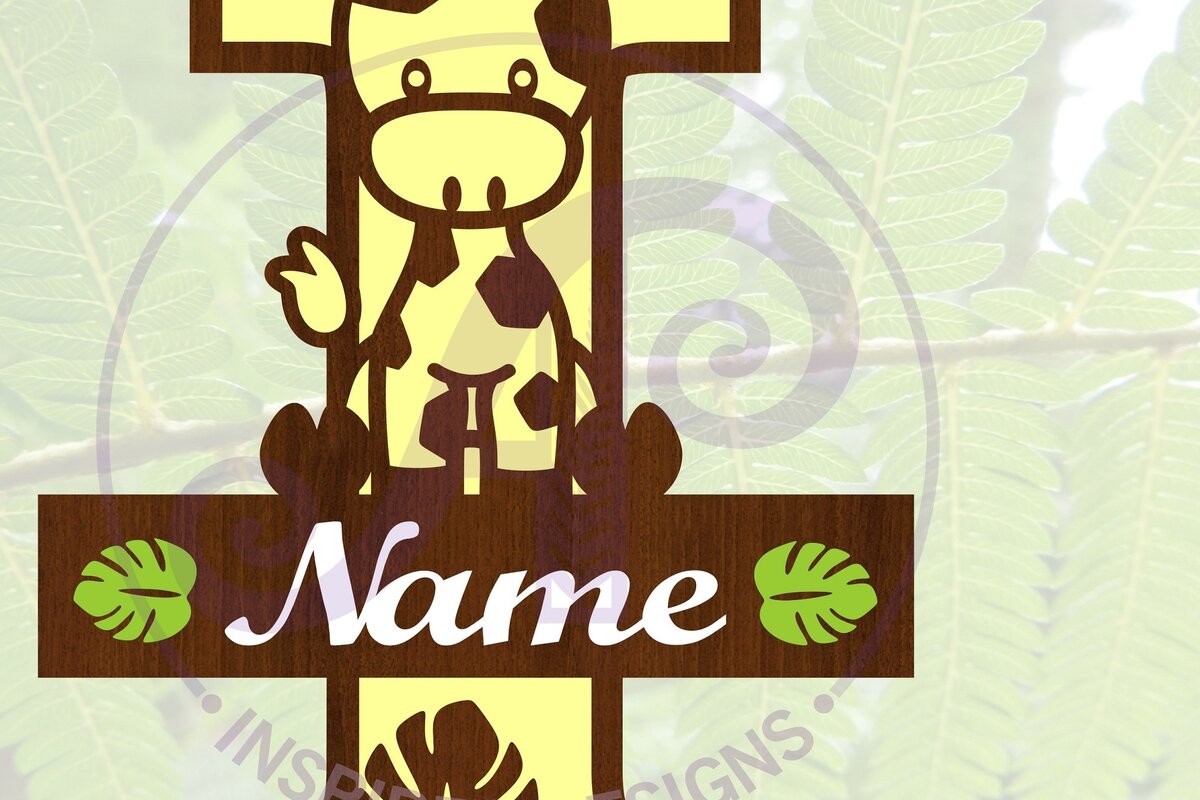 Intra απο ξύλο plywood 3mm-4mm πάχος - Μονόγραμμα  με κεφαλαία καμηλοπάρδαλη I Δίασταση 30x20 cm INTRAFABR-69376745