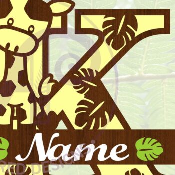 Intra απο ξύλο plywood 3mm-4mm πάχος - Μονόγραμμα  με κεφαλαίο Κ γράμματος καμηλοπάρδαλης Δίασταση 30x20 cm INTRAFABR-69376789 - Image 1