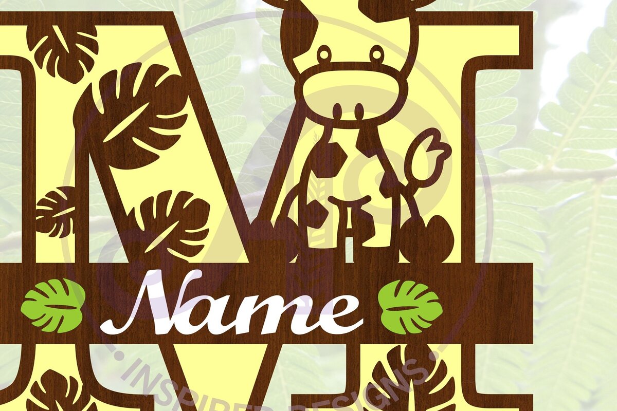 Intra απο ξύλο plywood 3mm-4mm πάχος - Καμηλοπάρδαλη κεφαλαίο M μονόγραμμα  Δίασταση 30x20 cm INTRAFABR-69376846