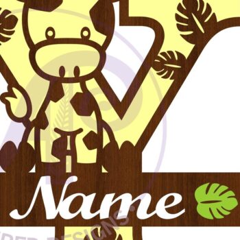 Intra απο ξύλο plywood 3mm-4mm πάχος - Μονόγραμμα  με κεφαλαίο Y της καμηλοπάρδαλης Δίασταση 30x20 cm INTRAFABR-69377572 - Image 3