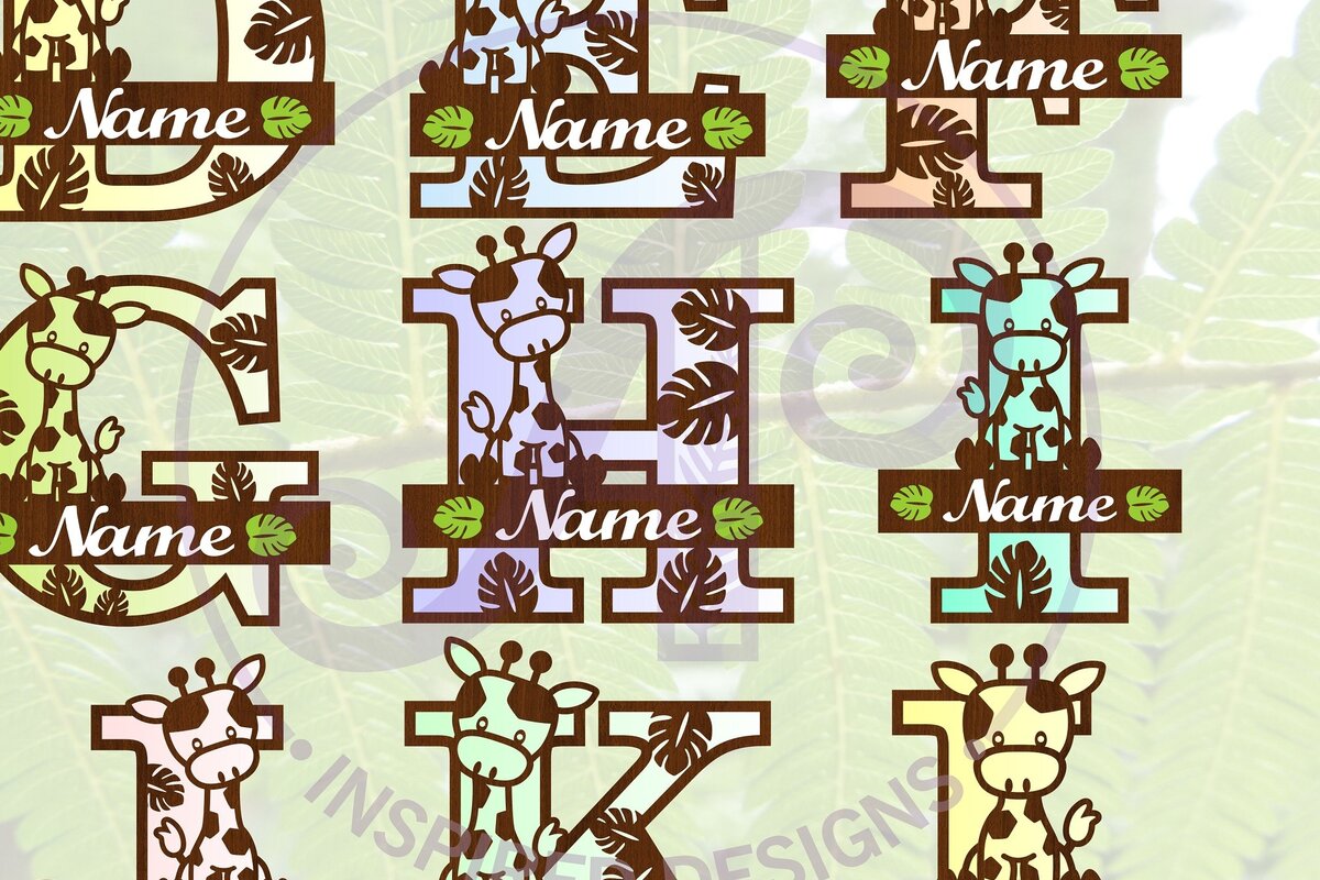 Intra απο ξύλο plywood 3mm-4mm πάχος - Αρχεία  δέσμης γραμμάτων μονογράμματος Giraffe Δίασταση 30x20 cm INTRAFABR-69367422