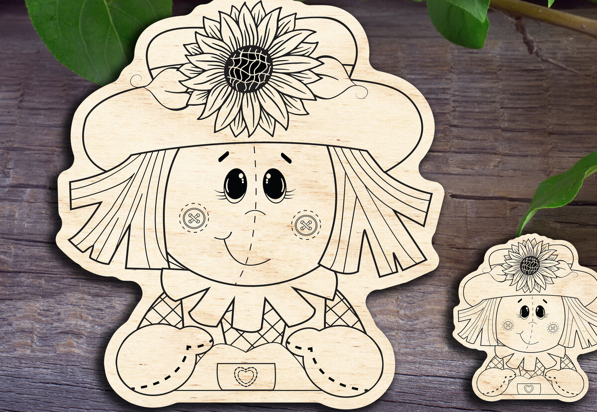 Intra απο ξύλο plywood 3mm-4mm πάχος - Κορίτσι Σκιάχτρο V2 Δίασταση 20x20 cm INTRAFABR-30241410