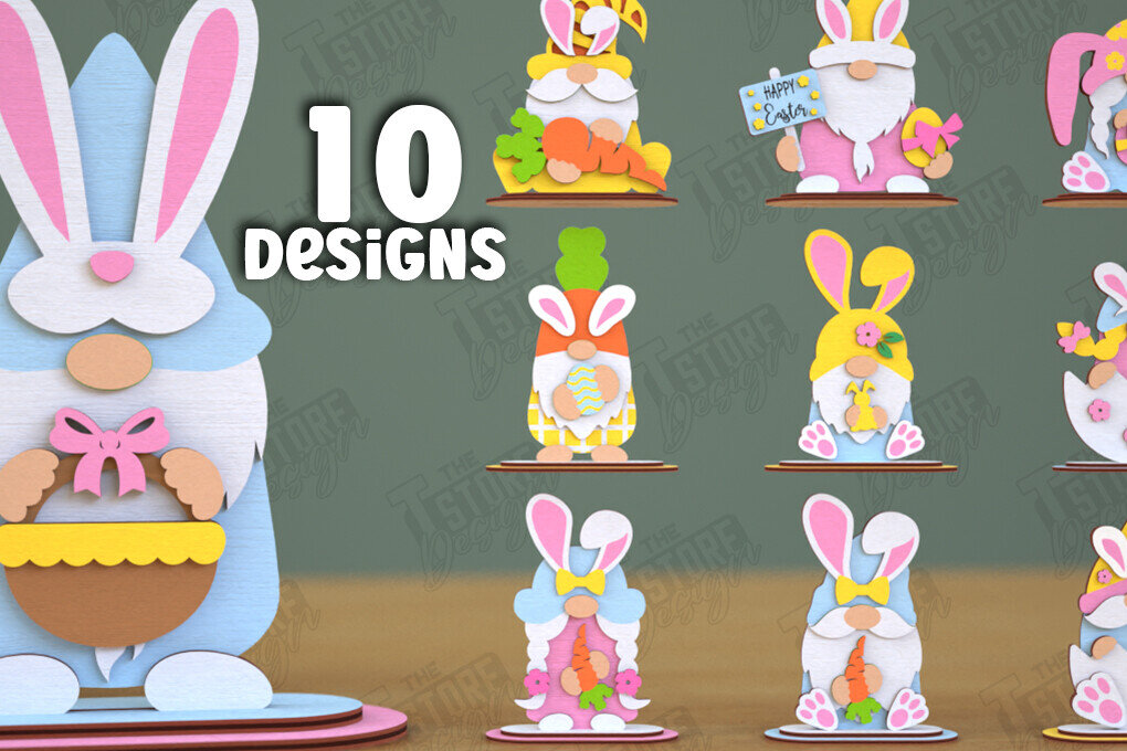 Intra απο ξύλο plywood 3mm-4mm πάχος - Πασχαλινό πακέτο Gnome Bunny | Λαγουδάκι του Πάσχα Δίασταση 15x15 cm INTRAFABR-118346334