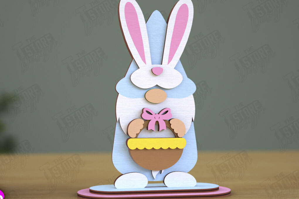 Intra απο ξύλο plywood 3mm-4mm πάχος - Gnome Bunny Πάσχα | Πασχαλινό λαγουδάκι | CNC Δίασταση 15x15 cm INTRAFABR-118346257