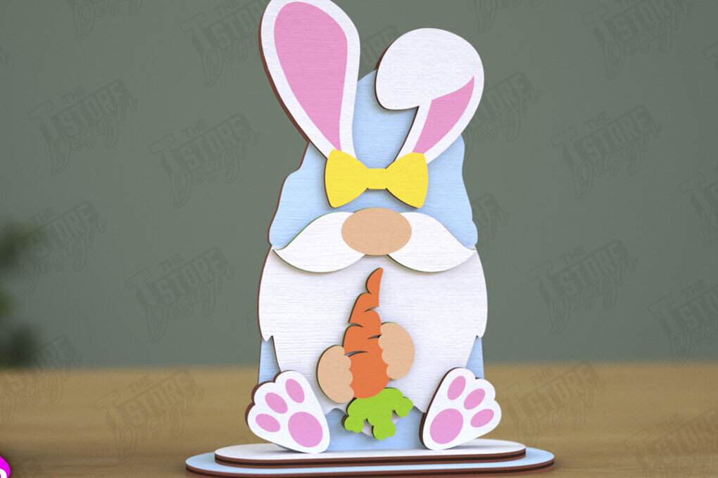 Intra απο ξύλο plywood 3mm-4mm πάχος - Gnome Bunny Πάσχα | Πασχαλινό λαγουδάκι | CNC Δίασταση 15x15 cm INTRAFABR-117956061