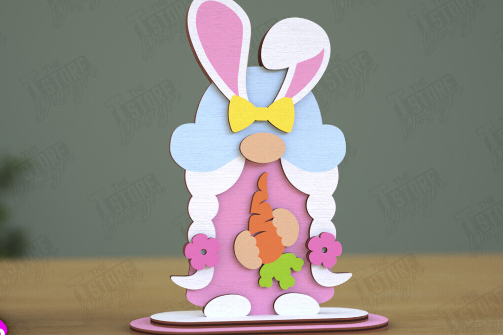 Intra απο ξύλο plywood 3mm-4mm πάχος - Gnome Bunny Πάσχα | Πασχαλινό λαγουδάκι | CNC Δίασταση 15x15 cm INTRAFABR-117956054