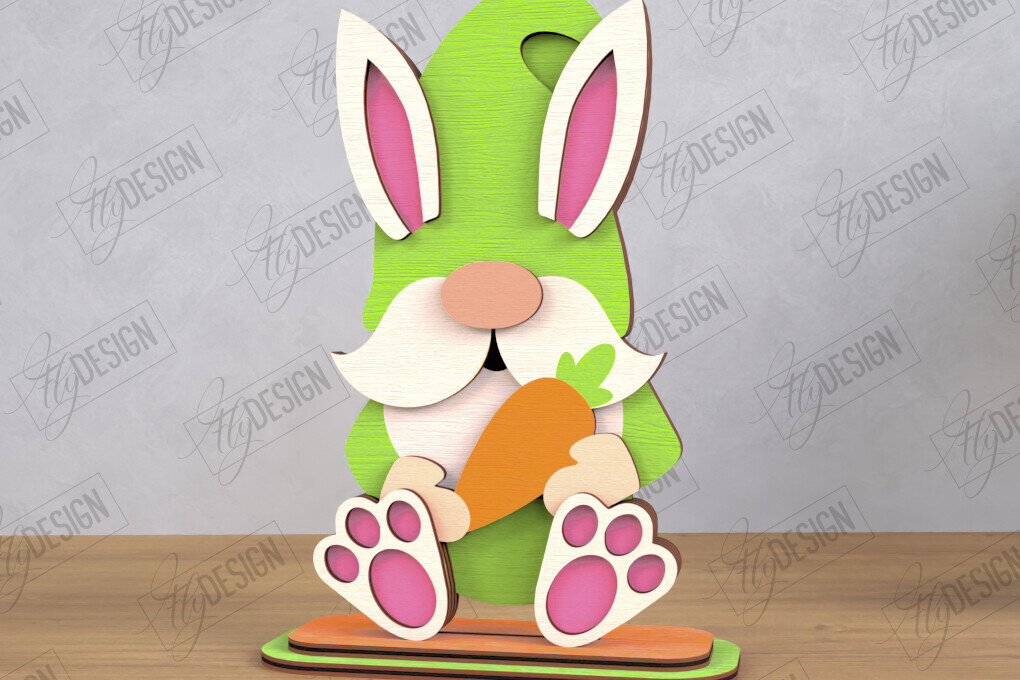 Intra απο ξύλο plywood 3mm-4mm πάχος - Gnome Bunny Πάσχα | Διακόσμηση σπιτιού | CNC Δίασταση 15x15 cm INTRAFABR-117953047