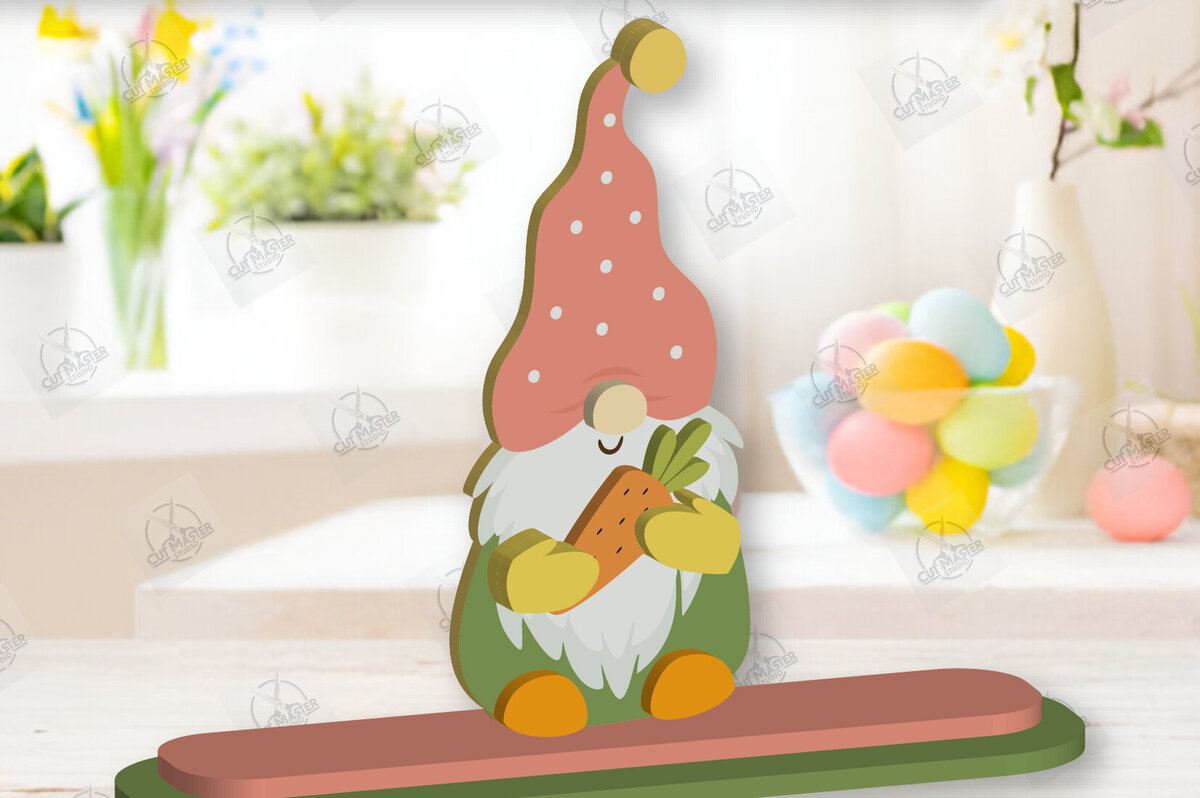 Intra απο ξύλο plywood 3mm-4mm πάχος - Gnome Bunny Πασχαλινό Laser Cut  Δίασταση 15x15 cm INTRAFABR-118692314