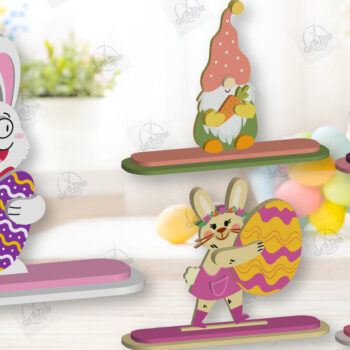 Intra απο ξύλο plywood 3mm-4mm πάχος - Πακέτο  με κομμένο λέιζερ Gnome Bunny Πασχαλινό Δίασταση 15x15 cm INTRAFABR-118692499 - Image 2