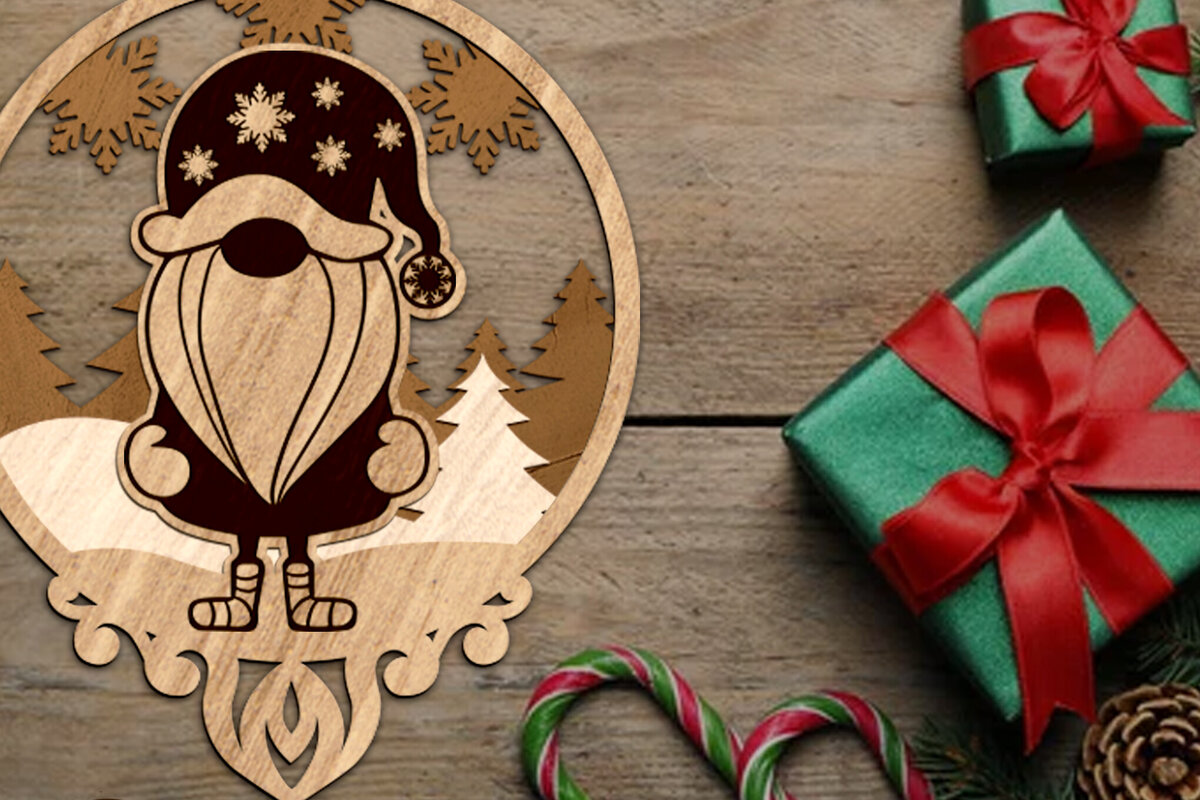 Intra απο ξύλο plywood 3mm-4mm πάχος - Χριστουγεννιάτικο στολίδι Gnome, πολυστρωματική τέχνη Δίασταση 3x4 cm INTRAFABR-83470352