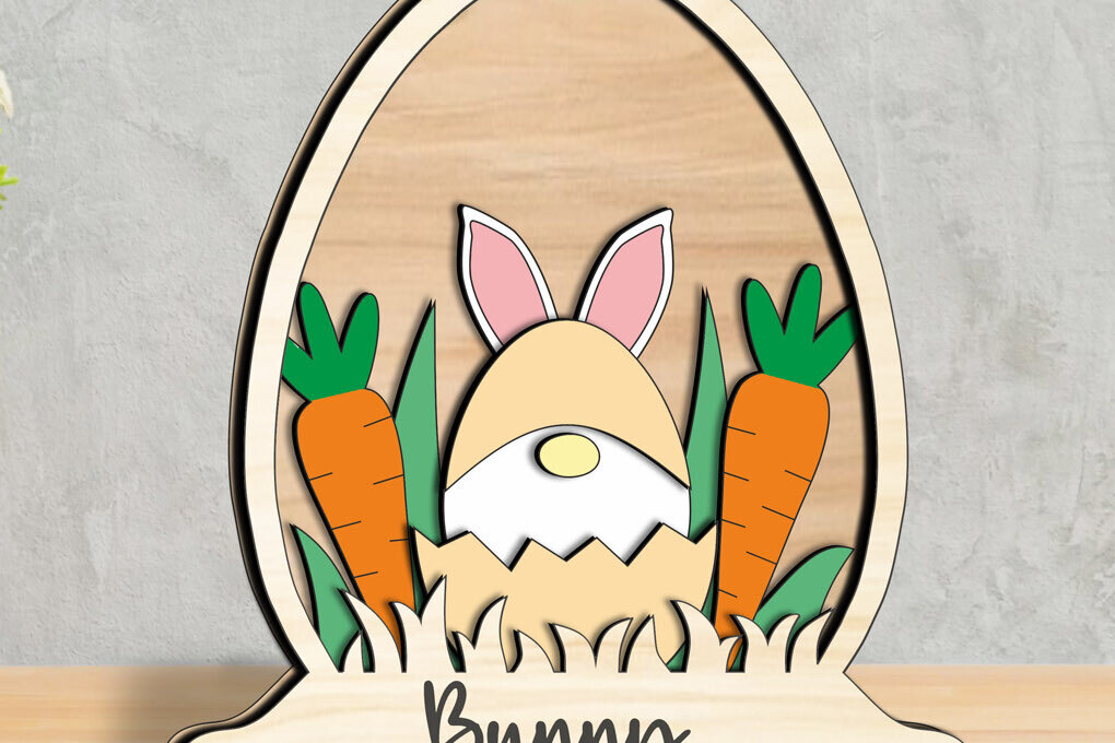 Intra απο ξύλο plywood 3mm-4mm πάχος - Gnome Easter Bunny  Egg Globe Home Δίασταση 15x15 cm INTRAFABR-119040133