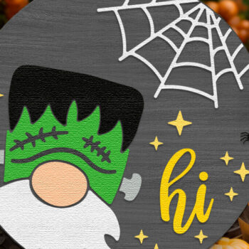 Intra απο ξύλο plywood 3mm-4mm πάχος - Gnome Frankenstein, πινακίδα πόρτας αποκριών Δίασταση 4x4 cm INTRAFABR-123633714 - Image 3