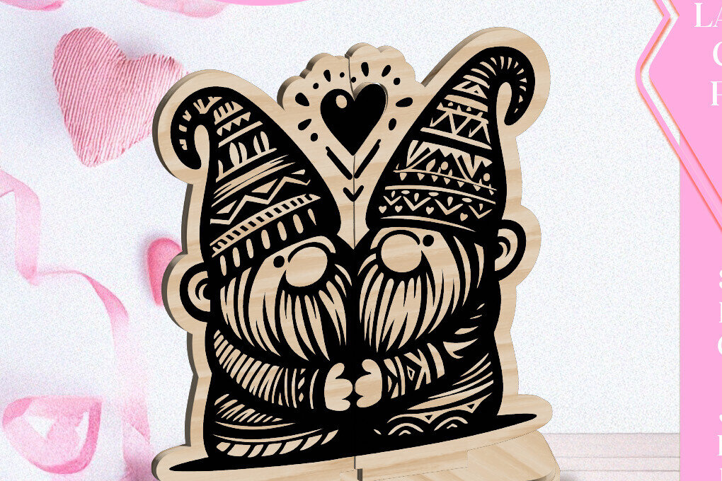 Intra απο ξύλο plywood 3mm-4mm πάχος - Κόψιμο με λέιζερ στολίδι Gnome Love Valentine Δίασταση 6x6 cm INTRAFABR-113351639