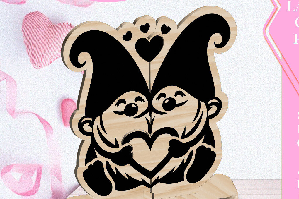 Intra απο ξύλο plywood 3mm-4mm πάχος - Κόψιμο με λέιζερ στολίδι Gnome Love Valentine Δίασταση 6x6 cm INTRAFABR-113427486