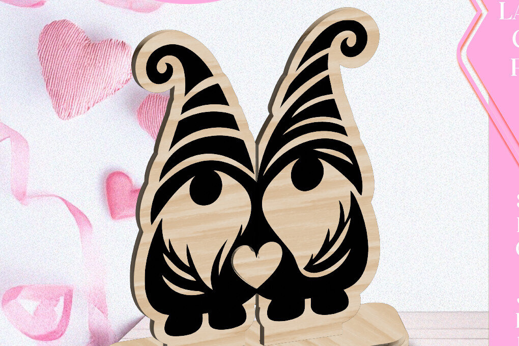 Intra απο ξύλο plywood 3mm-4mm πάχος - Κόψιμο με λέιζερ στολίδι Gnome Love Valentine Δίασταση 6x6 cm INTRAFABR-113427507