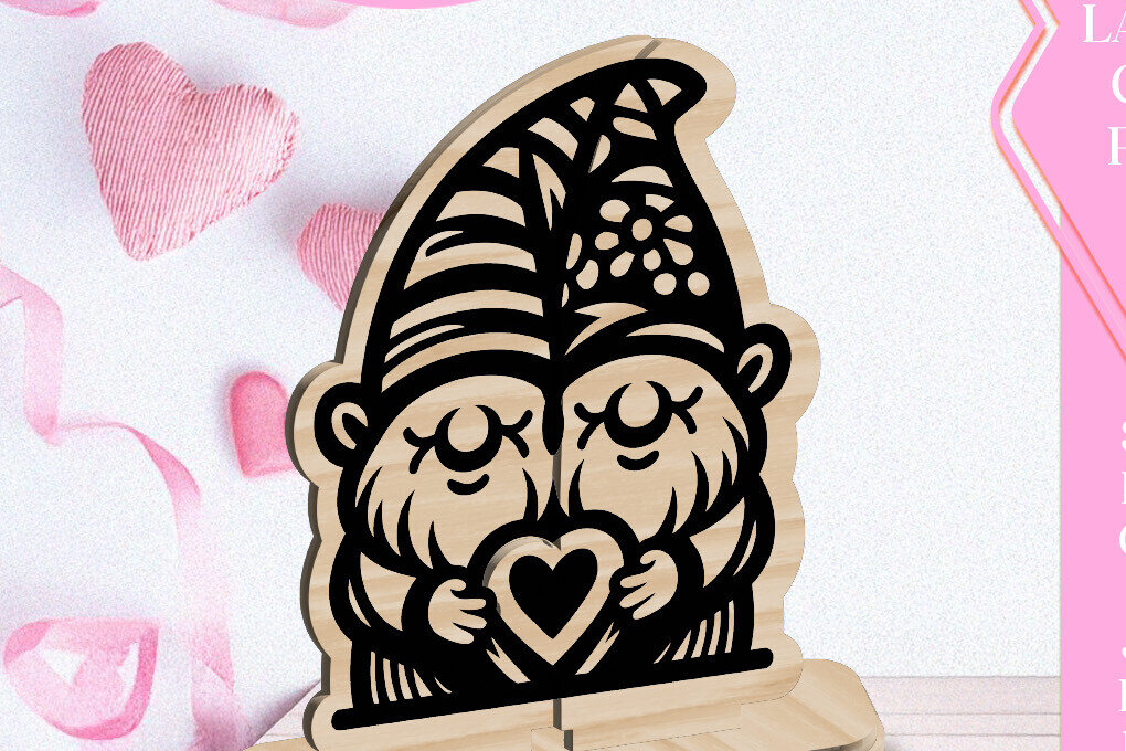Intra απο ξύλο plywood 3mm-4mm πάχος - Κόψιμο με λέιζερ στολίδι Gnome Love Valentine Δίασταση 6x6 cm INTRAFABR-113351549