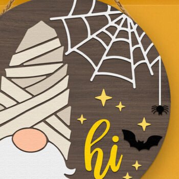 Intra απο ξύλο plywood 3mm-4mm πάχος - Gnome Mummy , αποκριάτικη πινακίδα πόρτας DXF Δίασταση 4x4 cm INTRAFABR-123882171 - Image 3