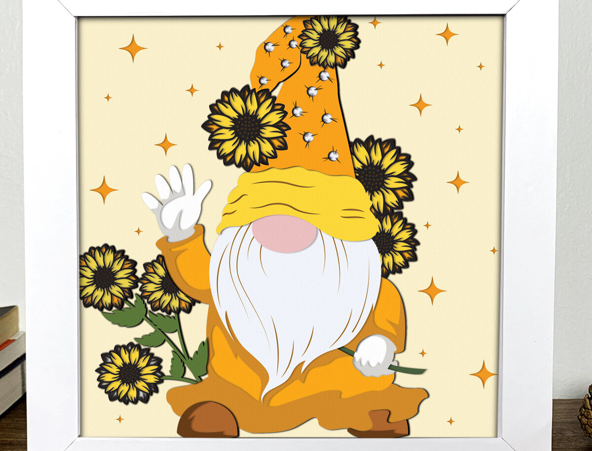 Intra απο ξύλο plywood 3mm-4mm πάχος - Gnome Sunflower Shadow Box  Δίασταση 20x20 cm INTRAFABR-85061455