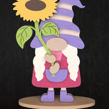 Intra απο ξύλο plywood 3mm-4mm πάχος - Gnome με ηλιοτρόπιο ανοιξιάτικο ντεκόρ Δίασταση 6x6 cm INTRAFABR-113514078 - Image 1