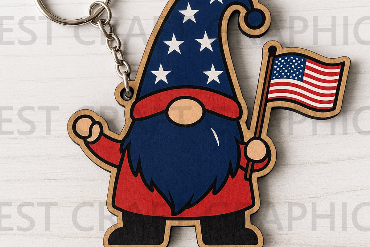 Intra απο ξύλο plywood 3mm-4mm πάχος - Gnome με USA Flag  Δίασταση 4x4 cm INTRAFABR-122937868