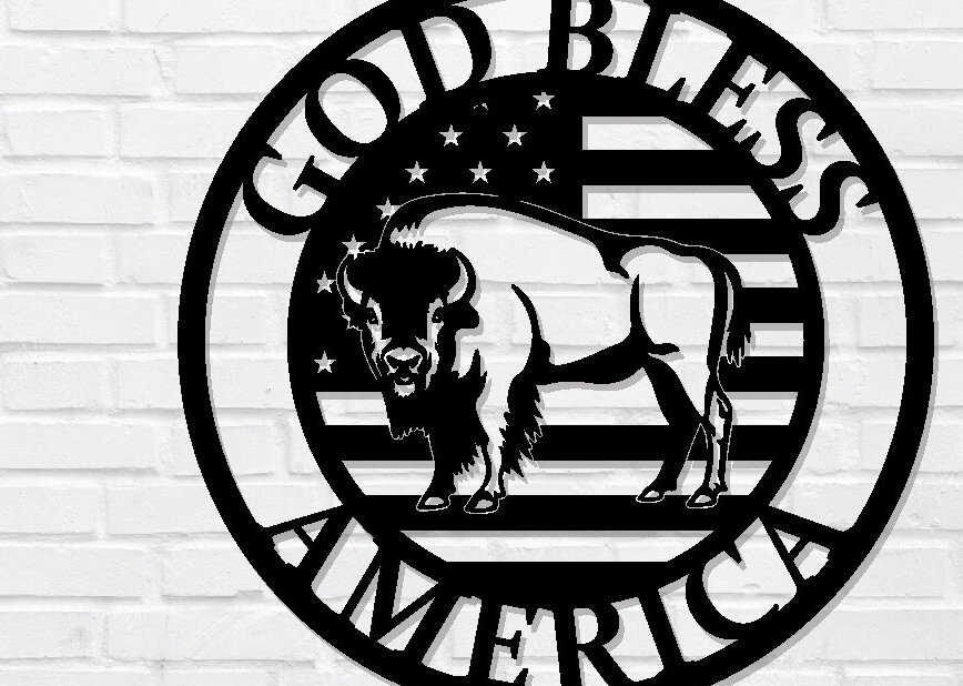 Intra απο ξύλο plywood 3mm-4mm πάχος - God Bless America, Bison Metal Sign Δίασταση 3600x3600 cm INTRAFABR-99390982