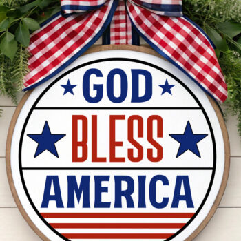 Intra απο ξύλο plywood 3mm-4mm πάχος - Ο Θεός να ευλογεί την Αμερική Στρογγυλή πινακίδα με λέιζερ Δίασταση 4x4 cm INTRAFABR-123524240 - Image 6