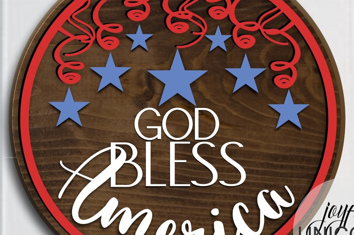 Intra απο ξύλο plywood 3mm-4mm πάχος - Ο Θεός να ευλογεί την Αμερική Γύρος καλωσορίσματος  Δίασταση 20x20 cm INTRAFABR-68370785