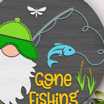 Intra απο ξύλο plywood 3mm-4mm πάχος - Gone Fishing , Summer Door Sign DXF Δίασταση 4x4 cm INTRAFABR-119613241 - Image 1