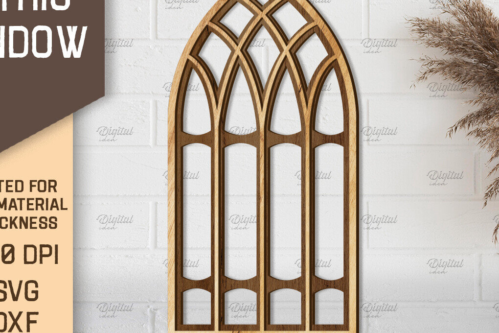 Intra απο ξύλο plywood 3mm-4mm πάχος - Γοτθικό Παράθυρο . Τοξωτό πλαίσιο παραθύρου Δίασταση 20x25 cm INTRAFABR-87121230