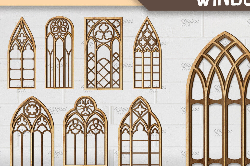 Intra απο ξύλο plywood 3mm-4mm πάχος - Πακέτο Gothic Window . Τρισδιάστατη  Δίασταση 30x20 cm INTRAFABR-87202665