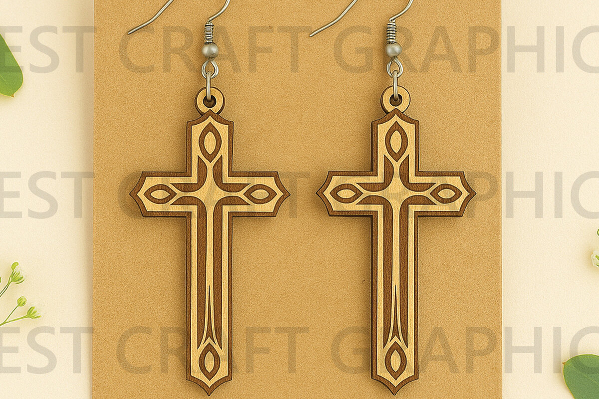 Intra απο ξύλο plywood 3mm-4mm πάχος - Ξύλινα σκουλαρίκια Grace Cross Δίασταση 3x3 cm INTRAFABR-124682484