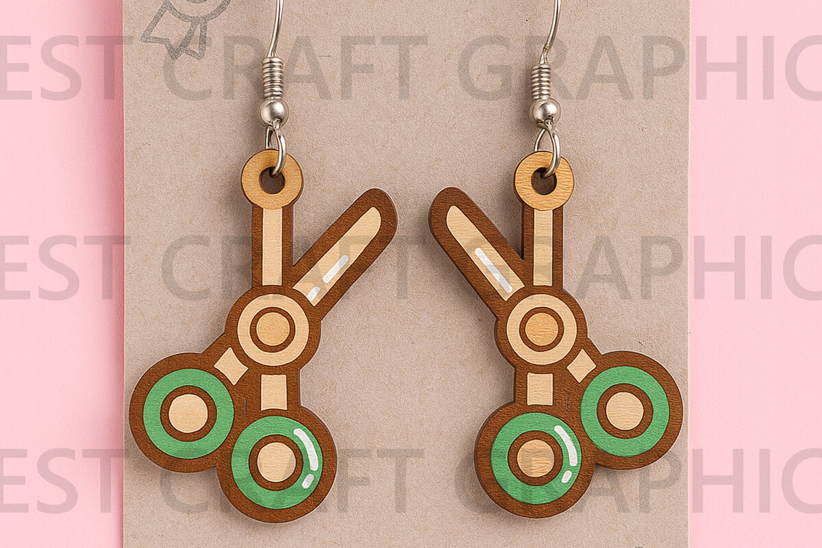 Intra απο ξύλο plywood 3mm-4mm πάχος - Green Scissors Earrings – Craft Time  Δίασταση 3x3 cm INTRAFABR-124956681