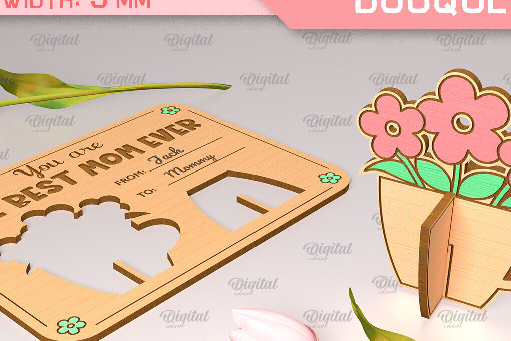 Intra απο ξύλο plywood 3mm-4mm πάχος - Ευχετήρια κάρτα λέιζερ. Μπουκέτο λουλουδιών  Δίασταση 10x15 cm INTRAFABR-91978242