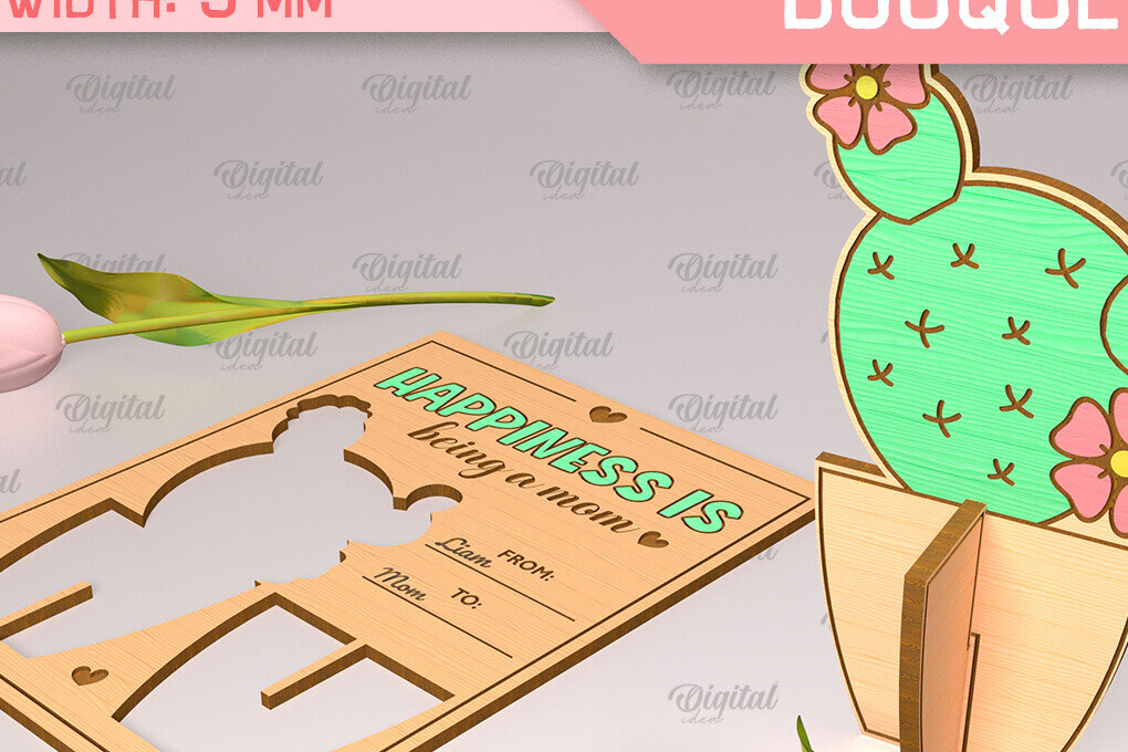 Intra απο ξύλο plywood 3mm-4mm πάχος - Ευχετήρια κάρτα λέιζερ. Μπουκέτο λουλουδιών  Δίασταση 10x15 cm INTRAFABR-91977962