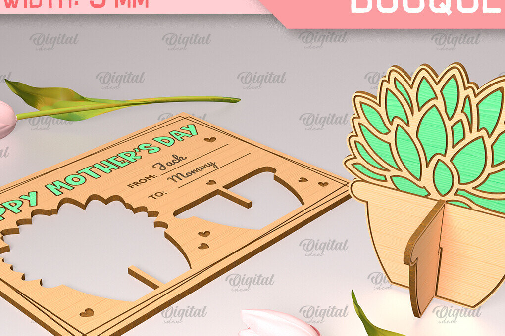 Intra απο ξύλο plywood 3mm-4mm πάχος - Ευχετήρια κάρτα λέιζερ. Μπουκέτο λουλουδιών  Δίασταση 10x15 cm INTRAFABR-91978109