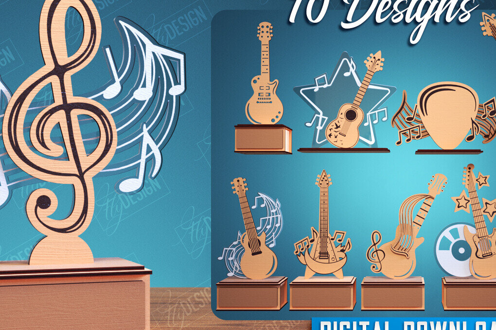 Intra απο ξύλο plywood 3mm-4mm πάχος - Βραβείο Guitar Trophy Laser Cut  Bundle Δίασταση 20x20 cm INTRAFABR-114807278