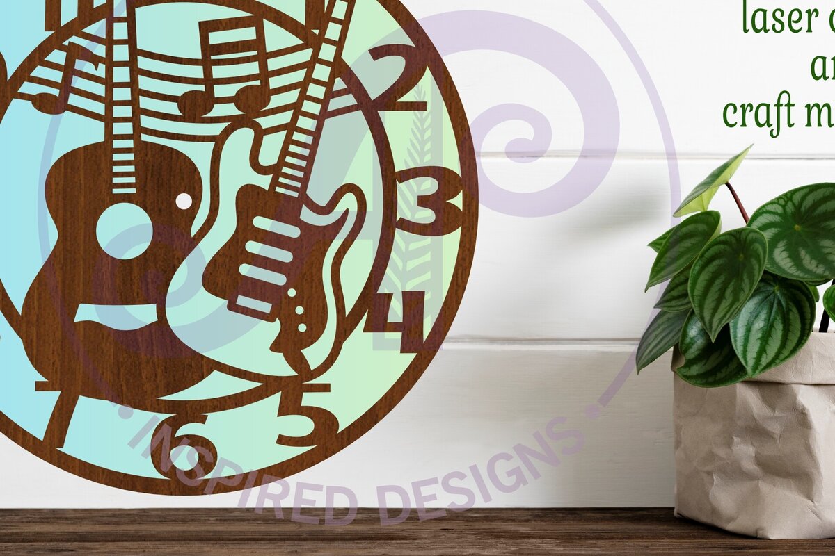Intra απο ξύλο plywood 3mm-4mm πάχος - Κιθάρες Ρολόι τοίχου με λέιζερ κομμένα αρχεία,  Δίασταση 30x20 cm INTRAFABR-109631372