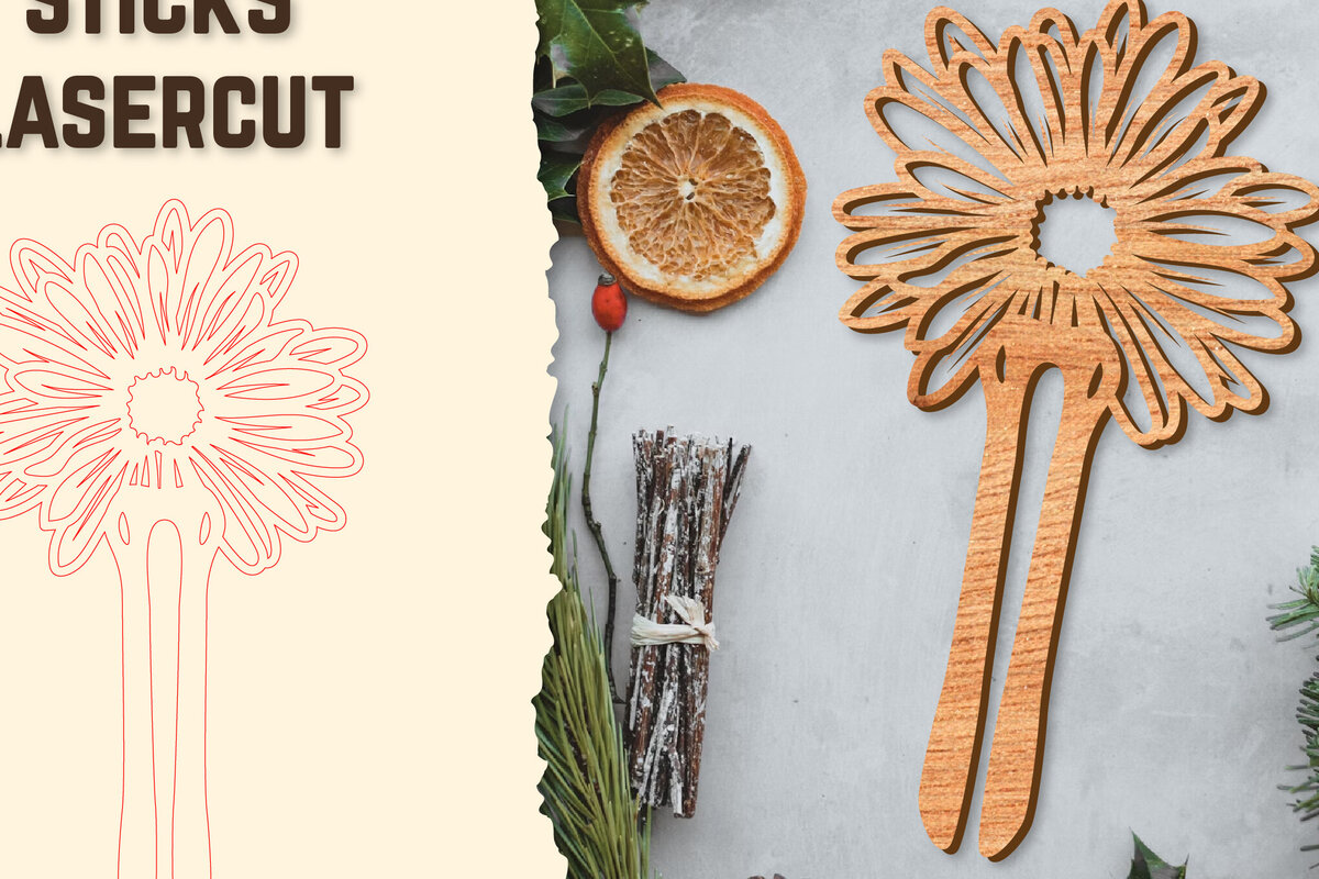 Intra απο ξύλο plywood 3mm-4mm πάχος - Στικς μαλλιών Floral κούρεμα με λέιζερ Δίασταση 30x20 cm INTRAFABR-122943161