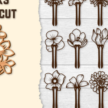 Intra απο ξύλο plywood 3mm-4mm πάχος - Μαλλιά Στικς Floral Κόψιμο με λέιζερ ΔΕΜΑΤΑ Δίασταση 30x20 cm INTRAFABR-122943449 - Image 1