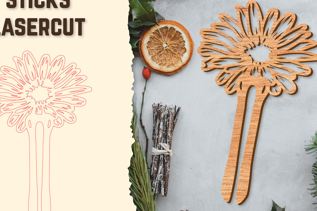 Intra απο ξύλο plywood 3mm-4mm πάχος - Στικς μαλλιών Floral κούρεμα με λέιζερ Δίασταση 30x20 cm INTRAFABR-122943108