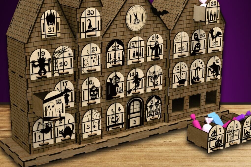 Intra απο ξύλο plywood 3mm-4mm πάχος - Ημερολόγιο για το Halloween Advent Δίασταση 15x15 cm INTRAFABR-103445273