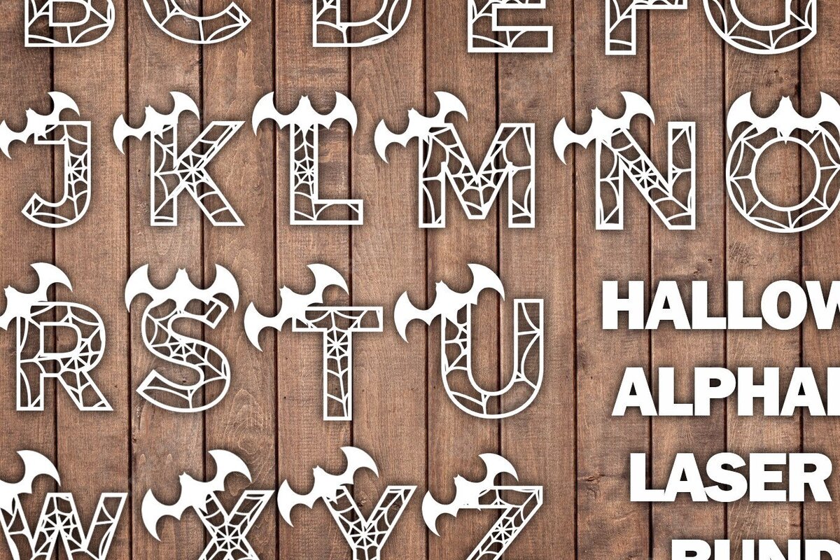 Intra απο ξύλο plywood 3mm-4mm πάχος - Πακέτο αποκοπής με λέιζερ Halloween Alphabet  Δίασταση 15x15 cm INTRAFABR-38469520