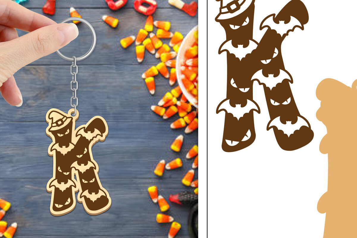 Intra απο ξύλο plywood 3mm-4mm πάχος - με μπρελόκ Halloween Aphabet Δίασταση 4x4 cm INTRAFABR-103746016