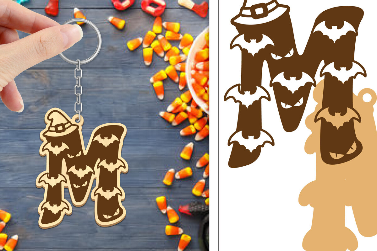 Intra απο ξύλο plywood 3mm-4mm πάχος - με μπρελόκ Halloween Aphabet Δίασταση 4x4 cm INTRAFABR-103746132