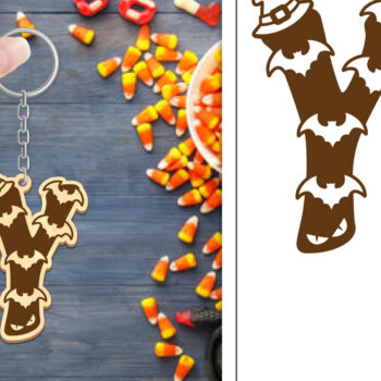 Intra απο ξύλο plywood 3mm-4mm πάχος - με μπρελόκ Halloween Aphabet Δίασταση 4x4 cm INTRAFABR-103747106 - Image 1