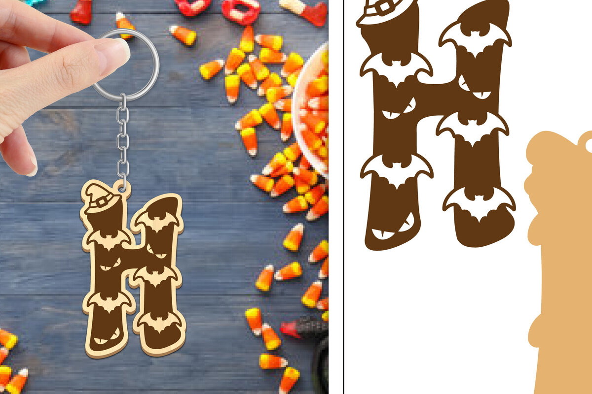 Intra απο ξύλο plywood 3mm-4mm πάχος - με μπρελόκ Halloween Aphabet Δίασταση 4x4 cm INTRAFABR-103745765